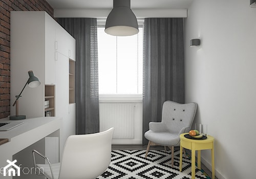Mieszkanie 2+1. - Średnie w osobnym pomieszczeniu z zabudowanym biurkiem białe biuro, styl skandynawski - zdjęcie od hexaform - projektowanie wnętrz