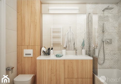 Projekt mieszkania 48m2. - Średnia bez okna z lustrem łazienka, styl nowoczesny - zdjęcie od hexaform - projektowanie wnętrz