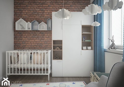 Mieszkanie 2+1. - Mały szary pokój dziecka dla niemowlaka dla chłopca dla dziewczynki, styl skandynawski - zdjęcie od hexaform - projektowanie wnętrz