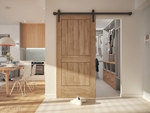 Projekt mieszkania 48m2. - Średni z wieszakiem biały szary hol / przedpokój, styl nowoczesny - zdjęcie od hexaform - projektowanie wnętrz