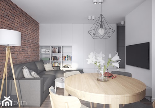 Mieszkanie 2+1. - Mały biały salon z kuchnią z jadalnią, styl nowoczesny - zdjęcie od hexaform - projektowanie wnętrz
