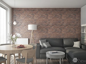 Mieszkanie 2+1. - Mały biały brązowy salon z jadalnią, styl nowoczesny - zdjęcie od hexaform - projektowanie wnętrz