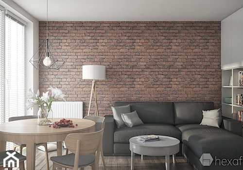 Mieszkanie 2+1. - Mały biały brązowy salon z jadalnią, styl nowoczesny - zdjęcie od hexaform - projektowanie wnętrz