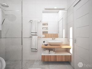 Projekt wnętrza domu. - Średnia na poddaszu bez okna z lustrem łazienka, styl nowoczesny - zdjęcie od hexaform - projektowanie wnętrz