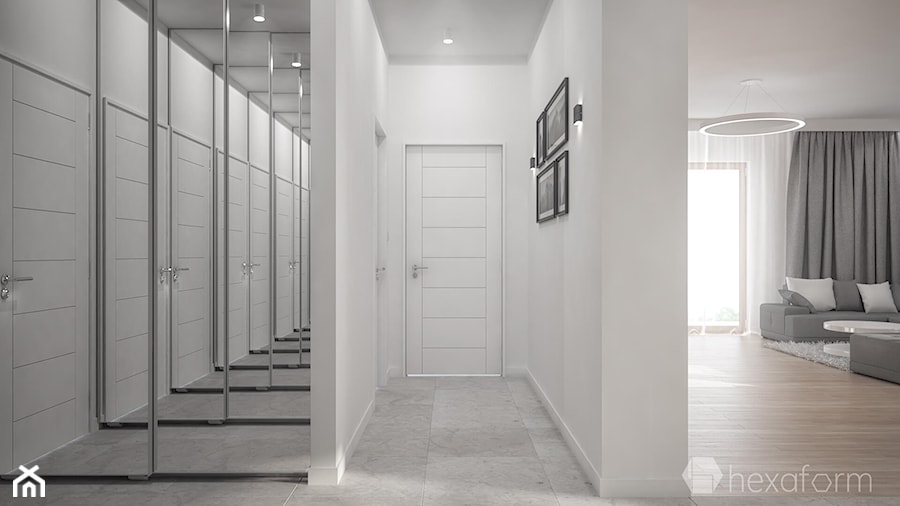 Projekt wnętrza domu. - Średni biały hol / przedpokój, styl nowoczesny - zdjęcie od hexaform - projektowanie wnętrz
