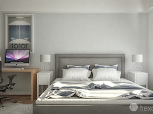 Projekt mieszkania 48m2. - Średnia biała szara z biurkiem sypialnia, styl nowoczesny - zdjęcie od hexaform - projektowanie wnętrz