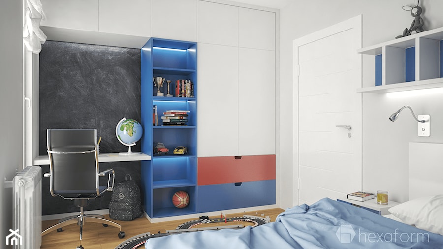 Projekt mieszkania 76m2. - Mały czarny szary pokój dziecka dla dziecka dla nastolatka dla chłopca dla dziewczynki, styl nowoczesny - zdjęcie od hexaform - projektowanie wnętrz