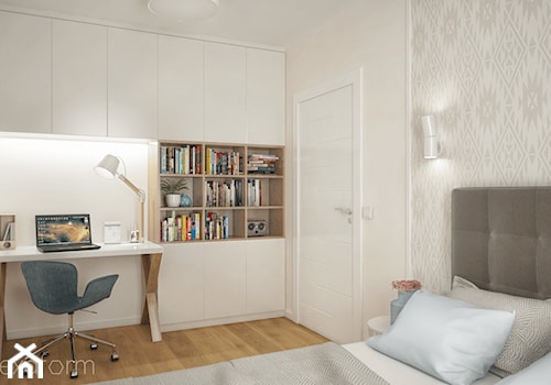 Projekt mieszkania 76m2. - Średnia biała szara z biurkiem sypialnia, styl nowoczesny - zdjęcie od hexaform - projektowanie wnętrz