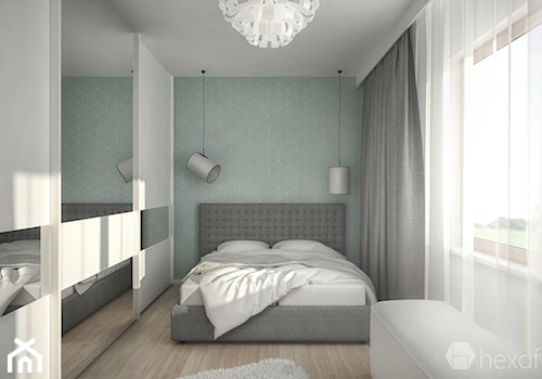 Projekt wnętrza domu. - Duża biała zielona sypialnia, styl nowoczesny - zdjęcie od hexaform - projektowanie wnętrz