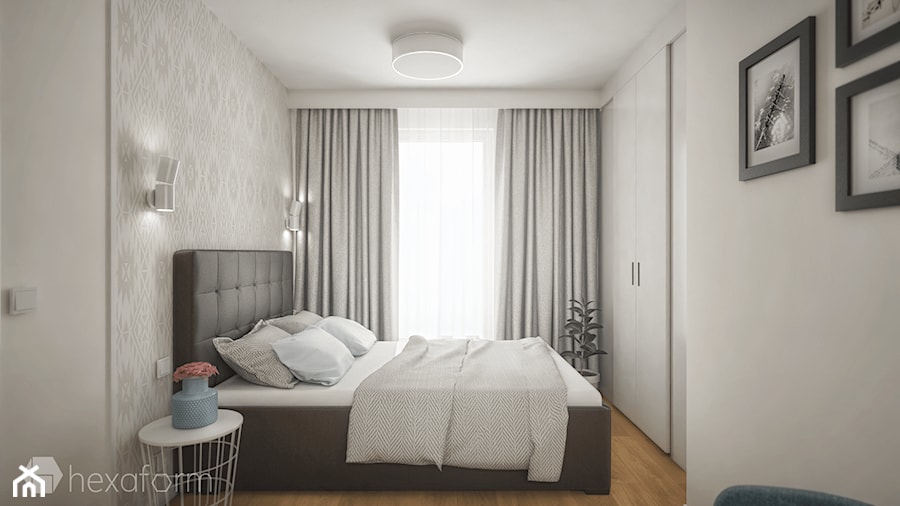 Projekt mieszkania 76m2. - Średnia biała sypialnia, styl nowoczesny - zdjęcie od hexaform - projektowanie wnętrz