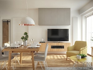 Projekt mieszkania 48m2. - Średni biały salon z jadalnią, styl nowoczesny - zdjęcie od hexaform - projektowanie wnętrz