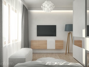 Projekt wnętrza domu. - Mała szara sypialnia, styl nowoczesny - zdjęcie od hexaform - projektowanie wnętrz
