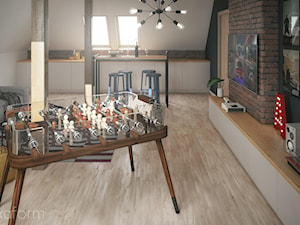 Projekt wnętrza domu II. - Średni biały salon z jadalnią, styl skandynawski - zdjęcie od hexaform - projektowanie wnętrz