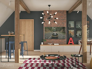 Projekt wnętrza domu II. - Średni beżowy szary salon z jadalnią, styl skandynawski - zdjęcie od hexaform - projektowanie wnętrz