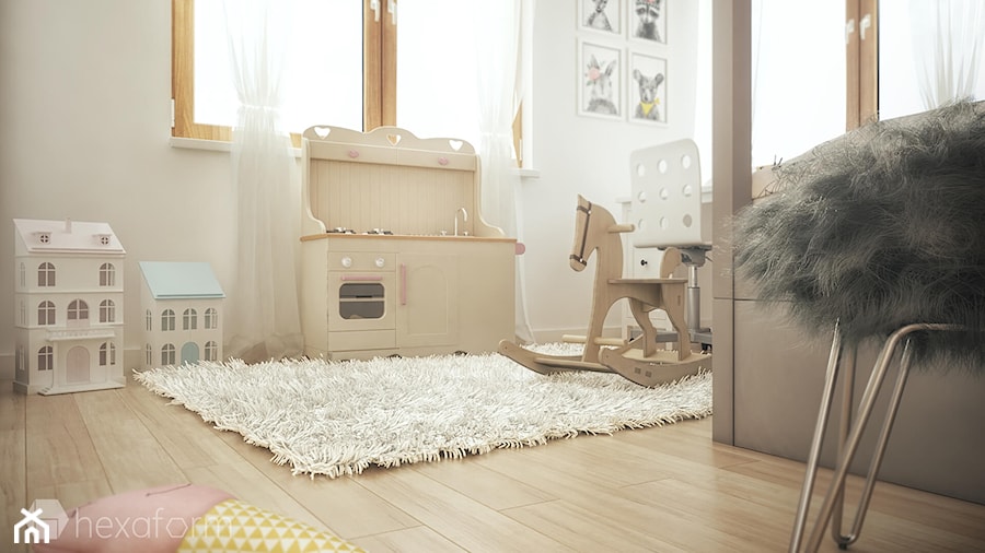Projekt wnętrza domu. - Średni szary pokój dziecka dla dziecka dla chłopca dla dziewczynki, styl skandynawski - zdjęcie od hexaform - projektowanie wnętrz