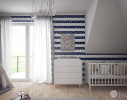 Projekt wnętrza domu II. - Średni biały szary niebieski pokój dziecka dla niemowlaka dla chłopca dla ... - zdjęcie od hexaform - projektowanie wnętrz - Homebook