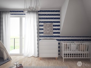 Projekt wnętrza domu II. - Średni biały szary niebieski pokój dziecka dla niemowlaka dla chłopca dla dziewczynki, styl skandynawski - zdjęcie od hexaform - projektowanie wnętrz