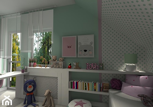 Pokój dziewczynki - Średni biały zielony pokój dziecka dla dziecka dla chłopca dla dziewczynki, styl skandynawski - zdjęcie od DECOLOOK