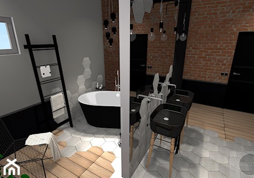 Łazienka soft - loft - Średnia z lustrem z dwoma umywalkami łazienka z oknem, styl industrialny - zdjęcie od DECOLOOK