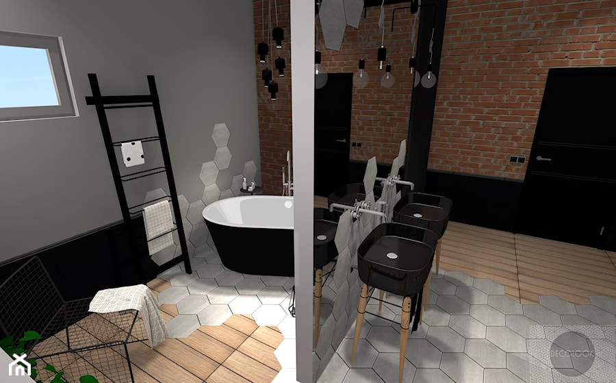 Łazienka soft - loft - Średnia z lustrem z dwoma umywalkami łazienka z oknem, styl industrialny - zdjęcie od DECOLOOK