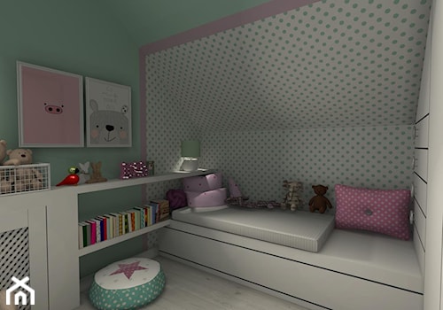 Pokój dziewczynki - Mały szary zielony pokój dziecka dla dziecka dla nastolatka dla dziewczynki, styl skandynawski - zdjęcie od DECOLOOK