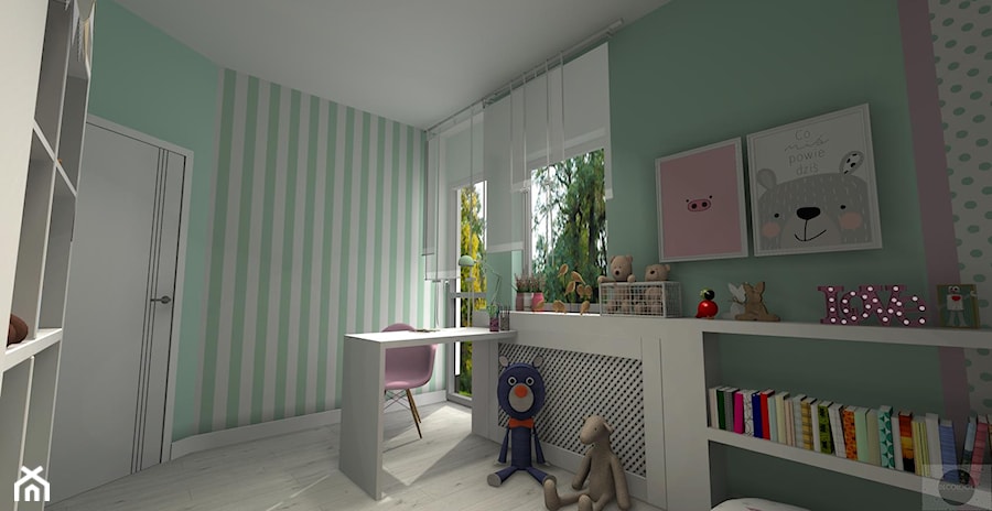 Pokój dziewczynki - Duży zielony pokój dziecka dla dziecka dla dziewczynki, styl skandynawski - zdjęcie od DECOLOOK