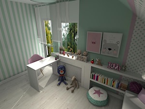 Pokój dziewczynki - Średni biały zielony pokój dziecka dla nastolatka dla dziewczynki, styl skandynawski - zdjęcie od DECOLOOK