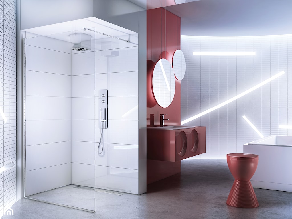 nowoczesna łazienka w czerwieni i bieli