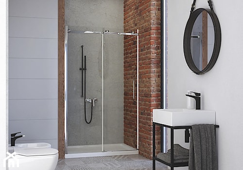 Beton w łazience - Duża bez okna z punktowym oświetleniem łazienka, styl industrialny - zdjęcie od DEANTE