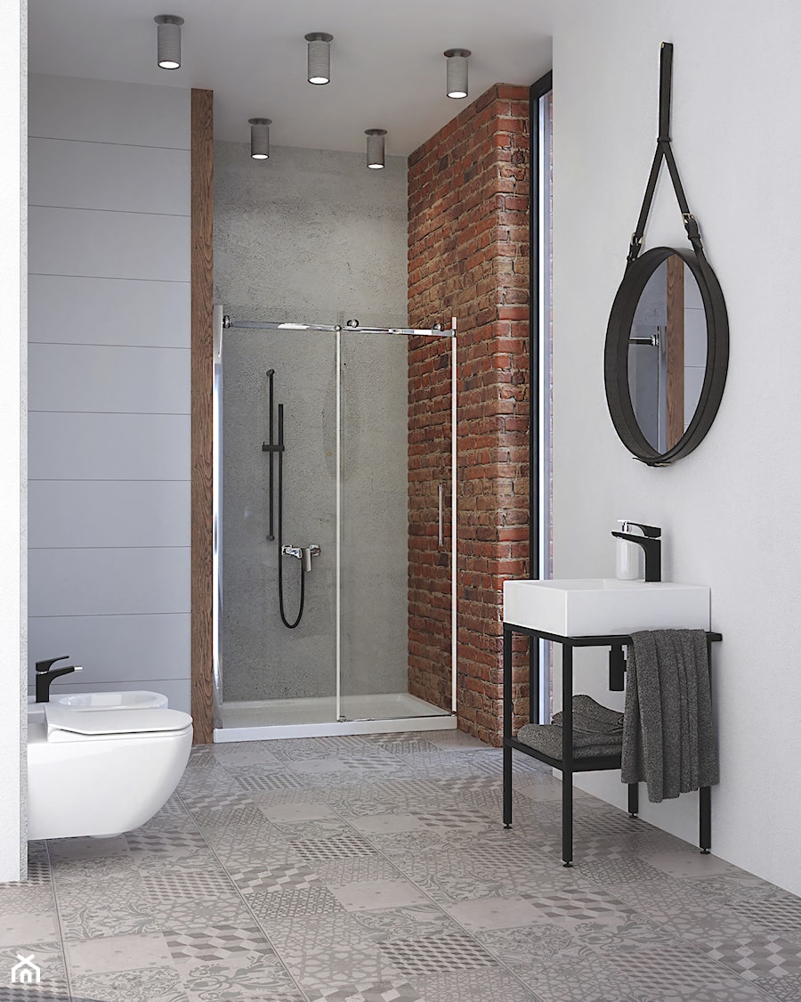 Beton w łazience - Duża bez okna z punktowym oświetleniem łazienka, styl industrialny - zdjęcie od DEANTE
