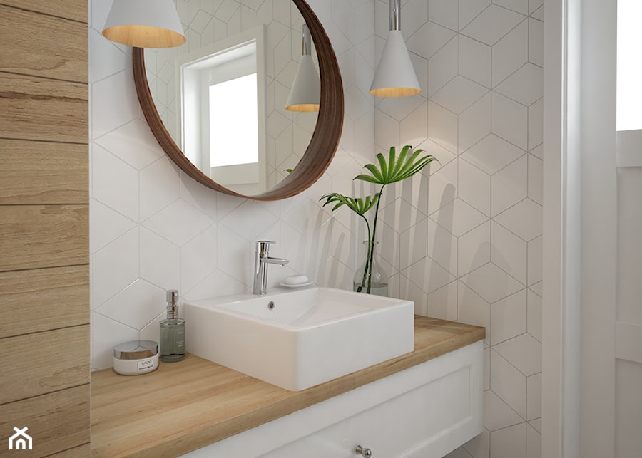 Łazienka Hygge - Bez okna łazienka, styl skandynawski - zdjęcie od DEANTE