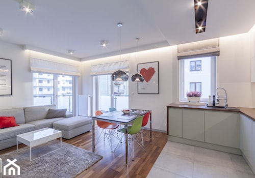 Mieszkanie Ząbki - Duża szara jadalnia w salonie, styl nowoczesny - zdjęcie od Comfort House
