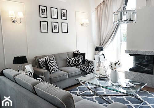 Dom w stylu New York i odcienie szarości :) - Średni biały szary salon, styl glamour - zdjęcie od NOVEL HOMEpracowniaarchitektury