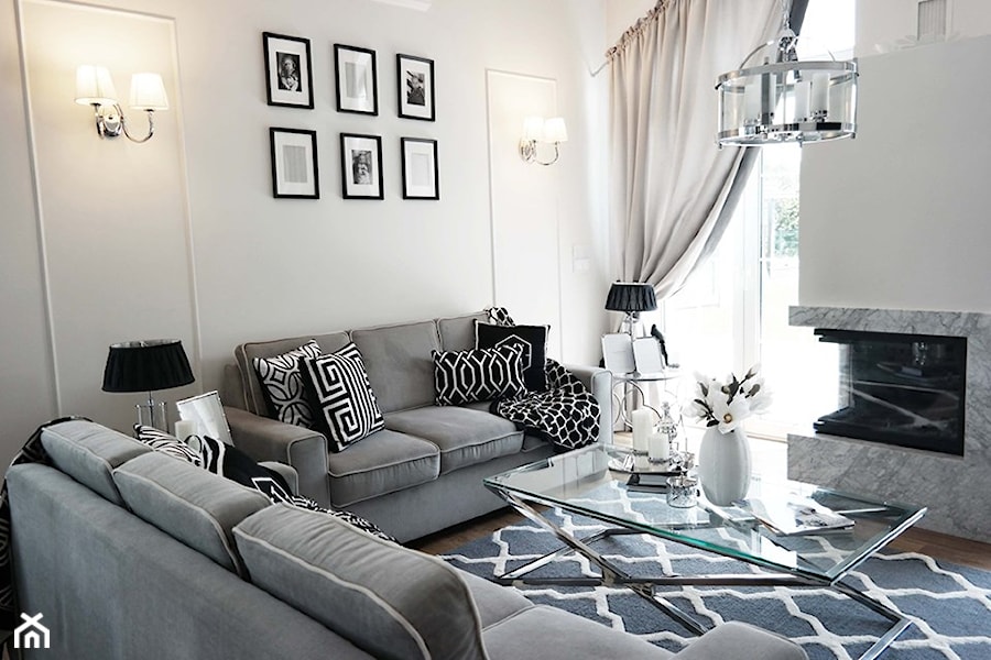 Dom w stylu New York i odcienie szarości :) - Średni biały szary salon, styl glamour - zdjęcie od NOVEL HOMEpracowniaarchitektury