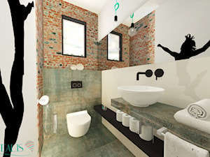 Surowa łazienka - Mała z lustrem z marmurową podłogą łazienka z oknem, styl industrialny - zdjęcie od domidealis.pl