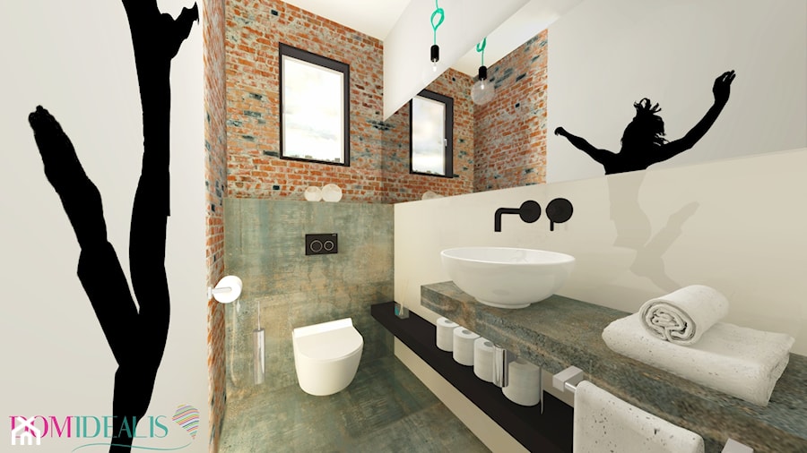 Surowa łazienka - Mała z lustrem z marmurową podłogą łazienka z oknem, styl industrialny - zdjęcie od domidealis.pl