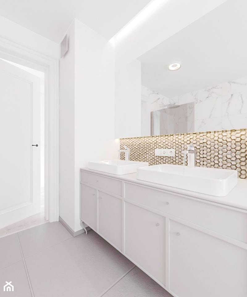 J2 - Średnia bez okna z lustrem z dwoma umywalkami z punktowym oświetleniem łazienka, styl tradycyjny - zdjęcie od STUDIO CIESIELSKA - Homebook