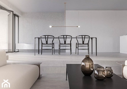 M3 - Średnia biała szara jadalnia w salonie, styl minimalistyczny - zdjęcie od STUDIO CIESIELSKA
