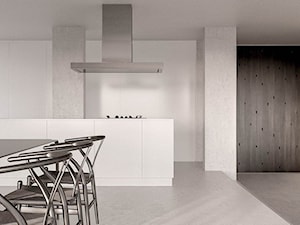 M3 - Średnia otwarta z kamiennym blatem szara z zabudowaną lodówką kuchnia jednorzędowa z wyspą lub półwyspem, styl minimalistyczny - zdjęcie od STUDIO CIESIELSKA
