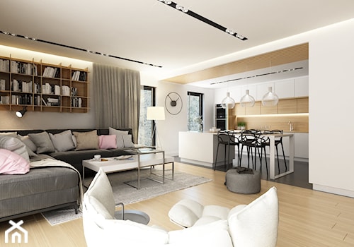 Mieszkanie Kraków | 50 m2 | 2022 - Średni biały salon z kuchnią z jadalnią, styl nowoczesny - zdjęcie od CUSTOM PLUS Pracownia projektowa