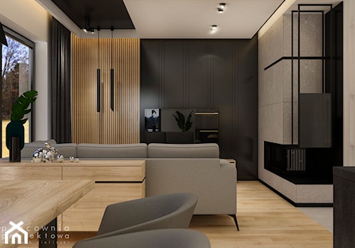 Nowoczesne mieszkanie 2 - Średni czarny szary salon z jadalnią, styl nowoczesny - zdjęcie od Pracownia Projektowa Wojciech Zieliński