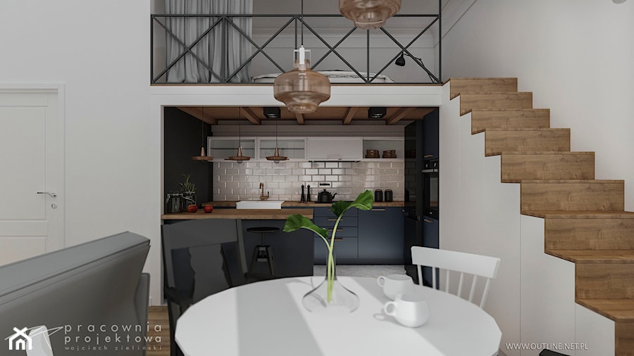 Dwie odsłony mieszkania typu loft z antresolą - Kuchnia, styl nowoczesny - zdjęcie od Pracownia Projektowa Wojciech Zieliński