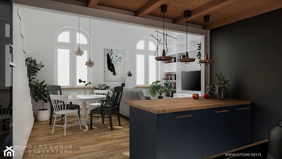 Dwie odsłony mieszkania typu loft z antresolą - Jadalnia, styl nowoczesny - zdjęcie od Pracownia Projektowa Wojciech Zieliński