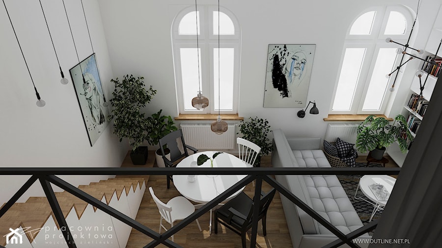 Dwie odsłony mieszkania typu loft z antresolą - Salon, styl nowoczesny - zdjęcie od Pracownia Projektowa Wojciech Zieliński