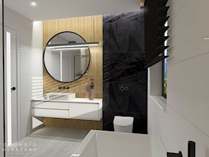 Nowoczesne mieszkanie 2 - Średnia z lustrem z punktowym oświetleniem łazienka z oknem, styl nowoczesny - zdjęcie od Pracownia Projektowa Wojciech Zieliński