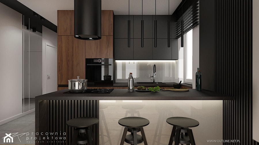 Męskie mieszkanie w ciemnych kolorach - Kuchnia, styl nowoczesny - zdjęcie od Pracownia Projektowa Wojciech Zieliński