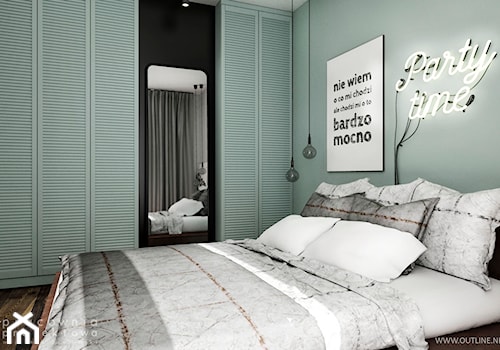 Mieszkanie w stylu industrialnym - Niebieska szara sypialnia, styl industrialny - zdjęcie od Pracownia Projektowa Wojciech Zieliński