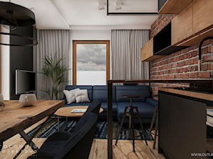 Mieszkanie w stylu nowoczesnym 2 - Średni czarny szary salon z kuchnią z jadalnią, styl nowoczesny - zdjęcie od Pracownia Projektowa Wojciech Zieliński
