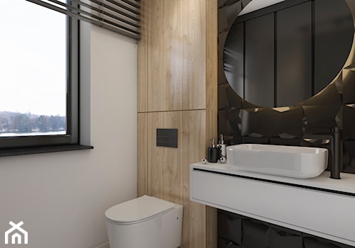 Nowoczesne mieszkanie 2 - Mała z lustrem łazienka z oknem, styl nowoczesny - zdjęcie od Pracownia Projektowa Wojciech Zieliński