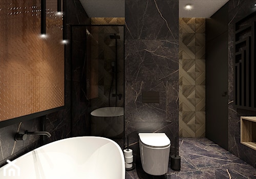 Mieszkanie na czarno - Średnia bez okna z marmurową podłogą łazienka, styl nowoczesny - zdjęcie od Pracownia Projektowa Wojciech Zieliński